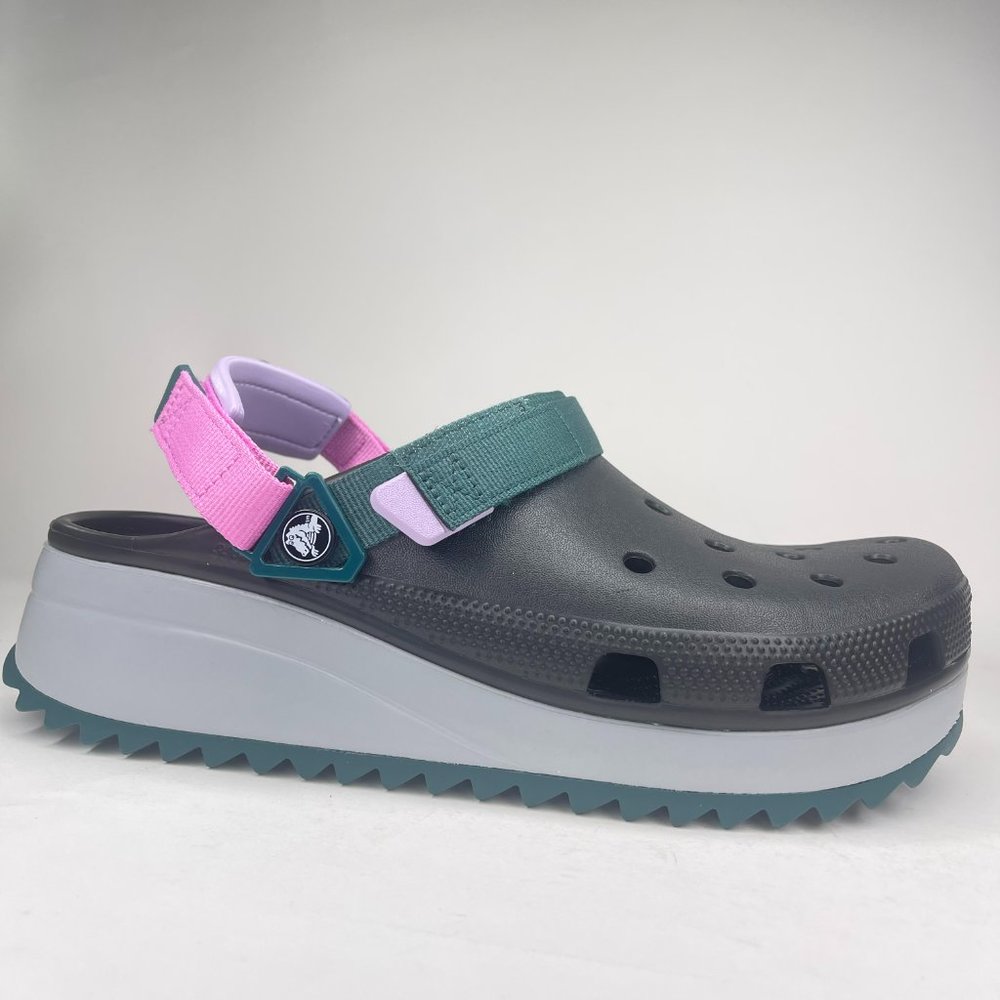 Crocs Mens Classic Hiker Clog Black Pink Green Hiking Shoes Sz 12 206772-988 - Picture 2 of 7